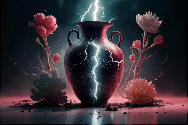 a red vase with lightning bolts on it