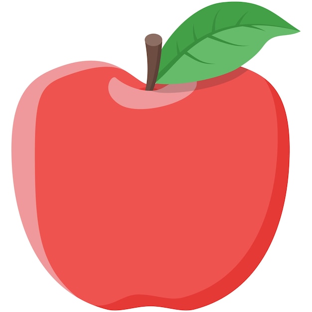 Red vector apple isolated fruit icon with leaf green