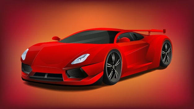 Red vector realistic 3d car isolated on mesh gradient background