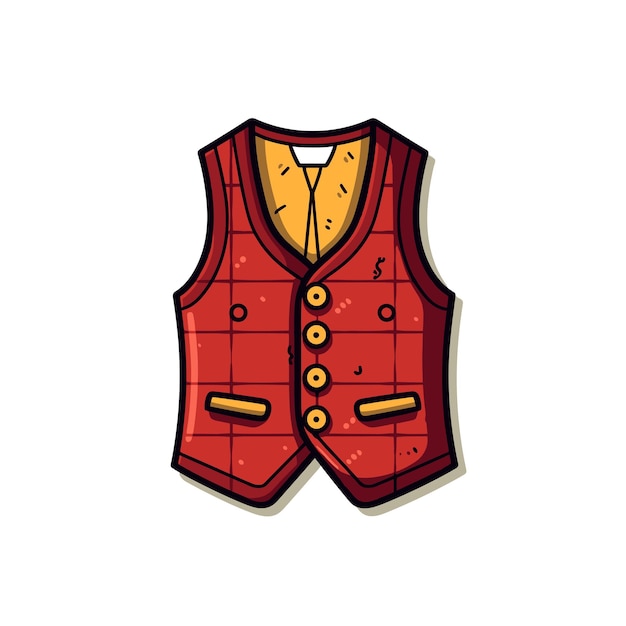 Red Vest Cartoon Illustration With Yellow Inner Lining And Buttons