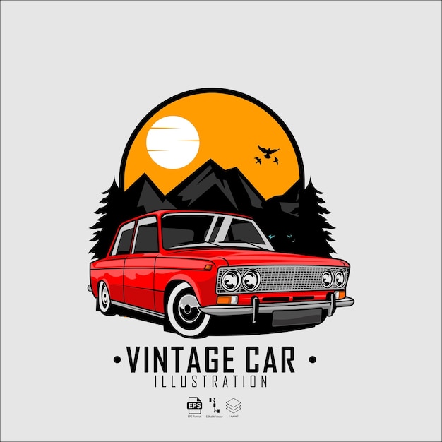 RED VINTAGE CAR ILLUSTRATION