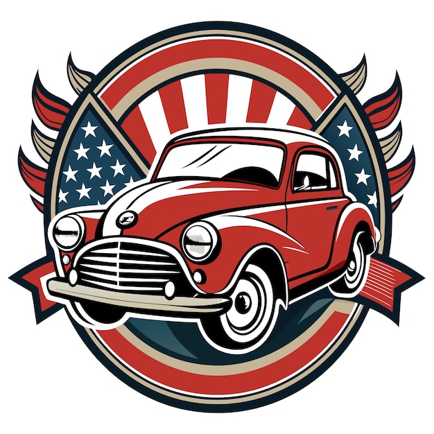 Red Vintage Car with American Flag Design