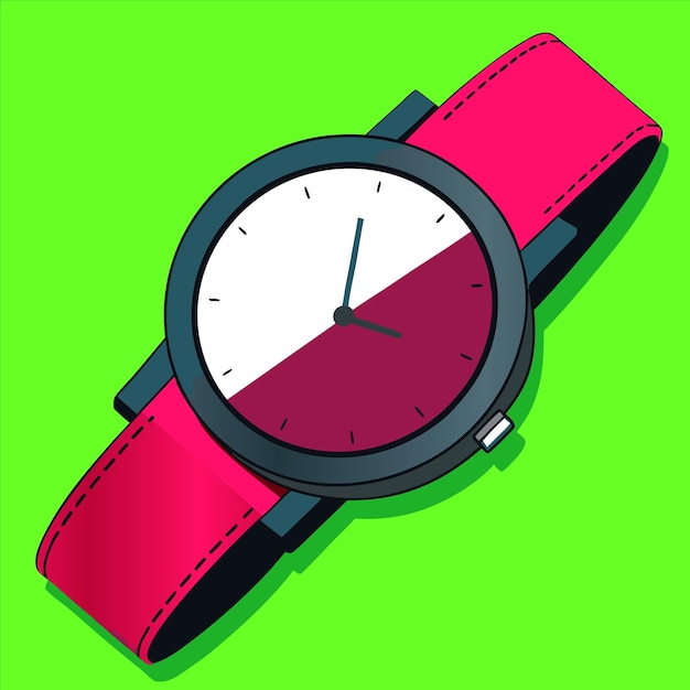 Vector a red watch with a white face and a black face and a white face