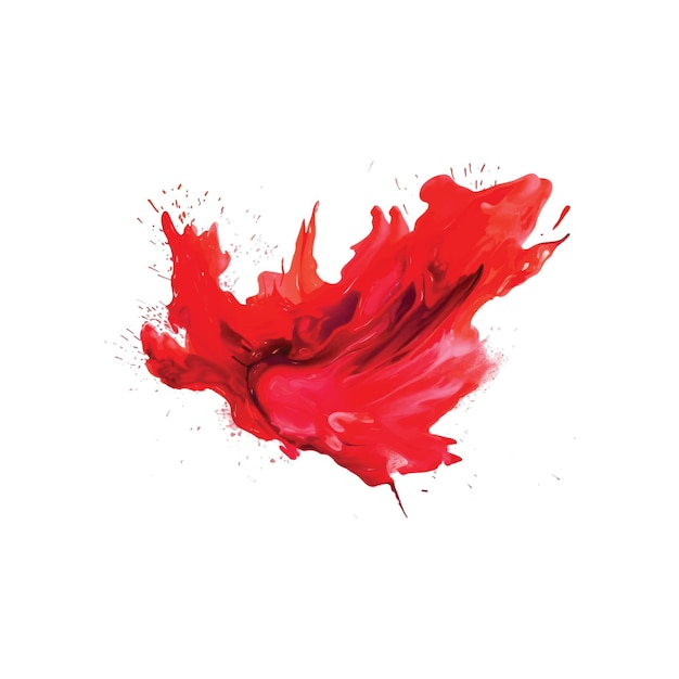 Red Watercolor Acrylic paint splashing stain grunge brush stroke isolated on white background