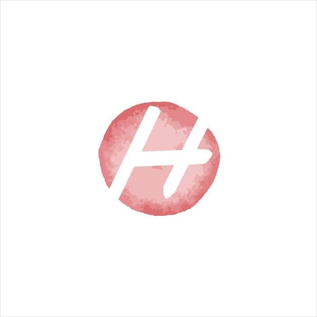 Vector red watercolor emblem letter h logo design