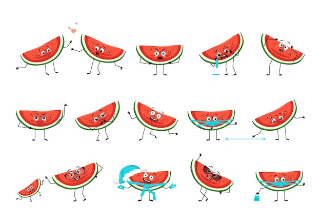 Red watermelon character with emotions