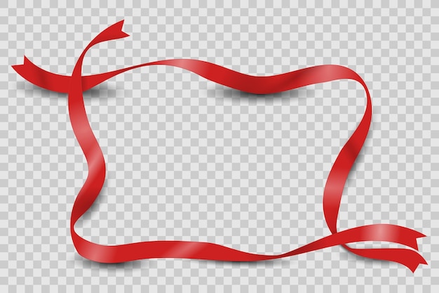 Red wavy ribbon frame on transparent background