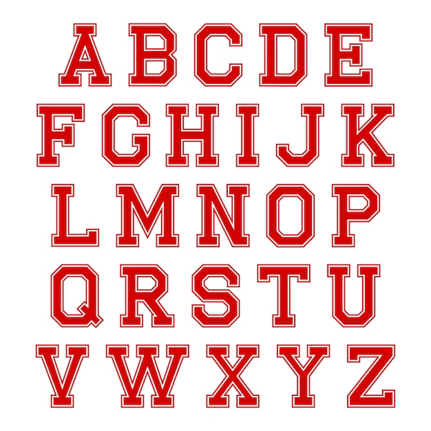 Red and white alphabet letters on white background