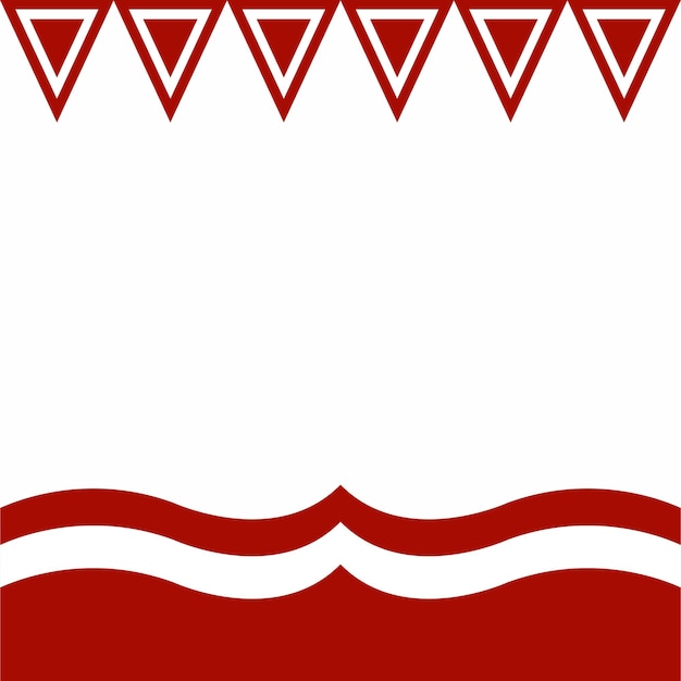 A red and white background with a white border and a red triangle on the bottom.