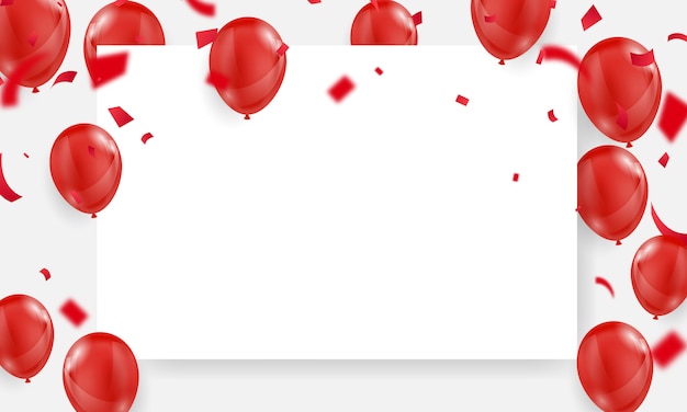 Red white balloons, confetti concept design template