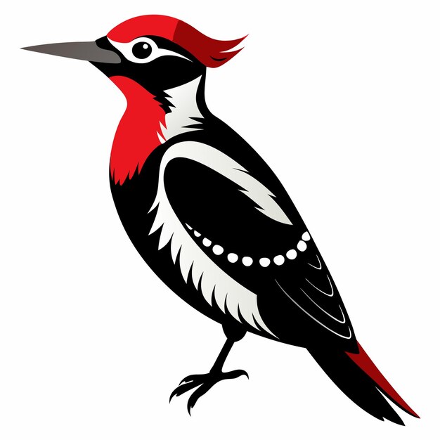 Vector a red and white bird with a red head and a black and white patch on the side