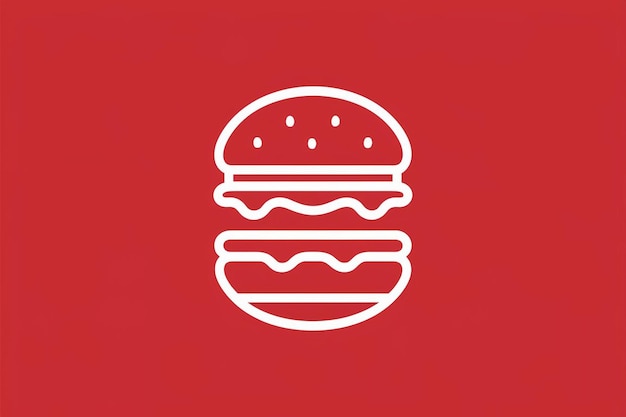 a red and white logo with a hamburger on the top