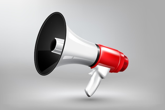 Red and white megaphone isolated advertising announcement concept