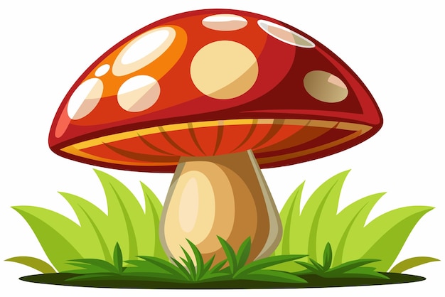 Vector red and white mushroom growing in grass