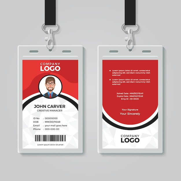 Red and White Office ID Card Template