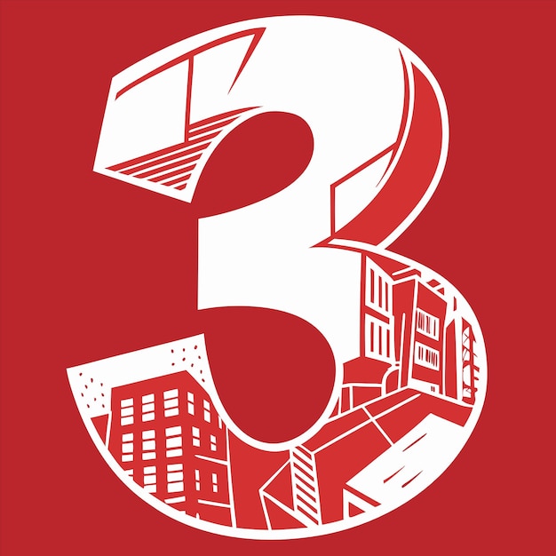 a red and white picture of a number 3 on a red background