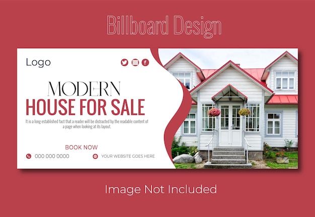 Vector a red and white poster for modern house for sale