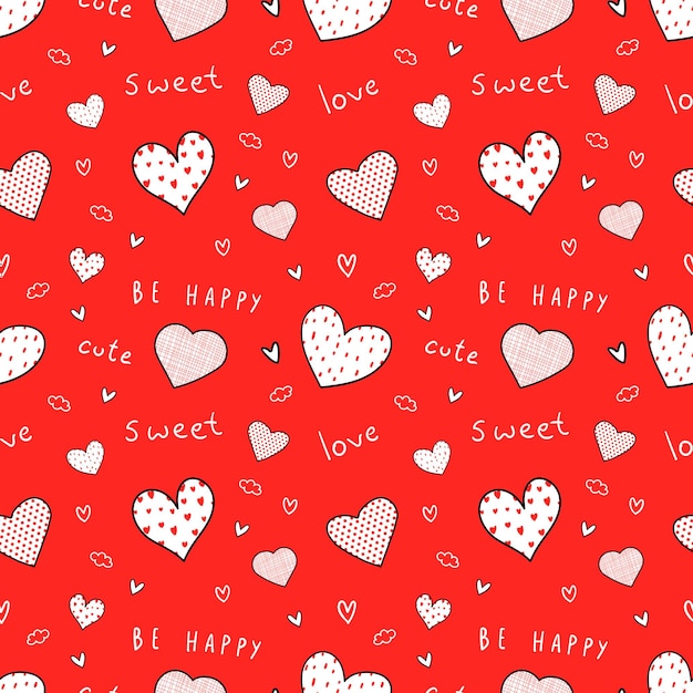 Red and white seamless pattern with hearts