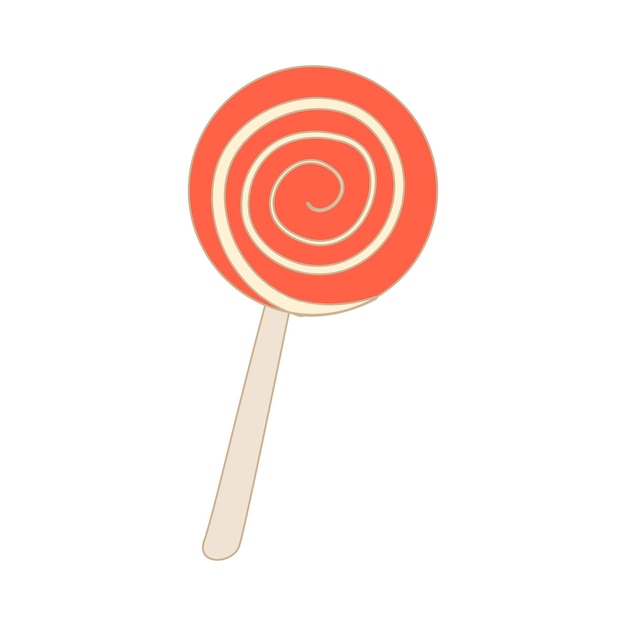 Red and white spiral candie icon in cartoon style on a white background