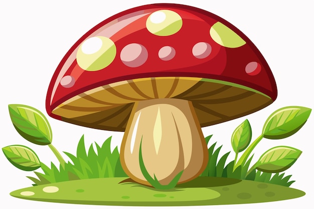 Vector red and white spotted mushroom in grass