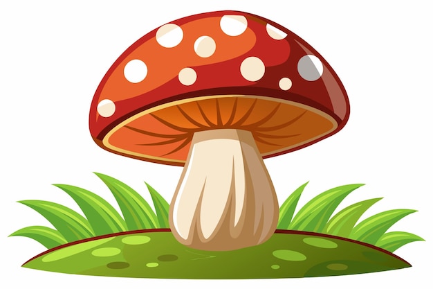 Vector red and white spotted mushroom growing in grass