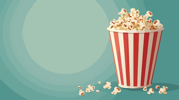 Vector a red and white striped bucket of popcorn and a green background