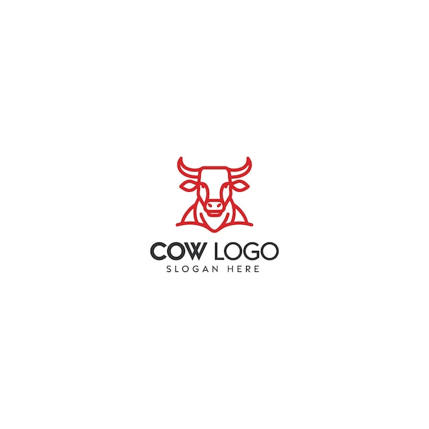 Red and White Stylized Cow Logo Design for Agricultural Branding Purposes