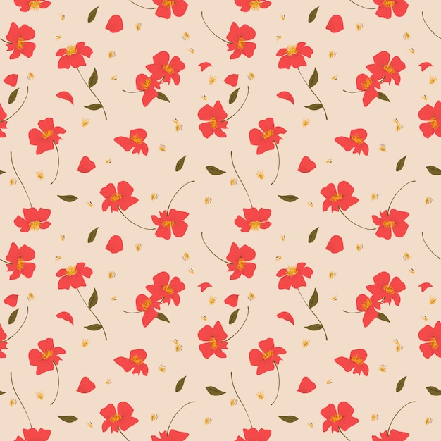 Red wild flower seamless pattern.