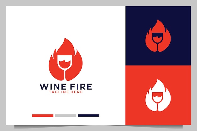 Red wine fire modern logo design