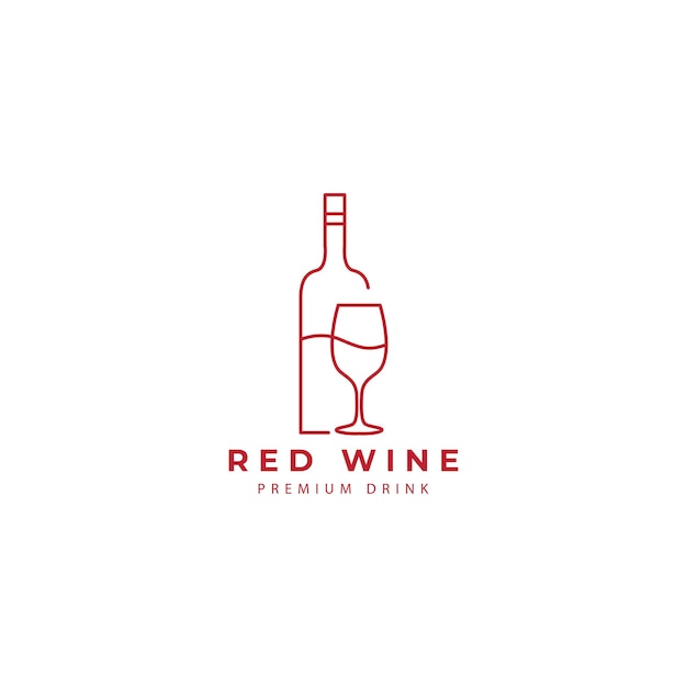 Red wine glass and bottle logo line style vector icon symbol illustration design