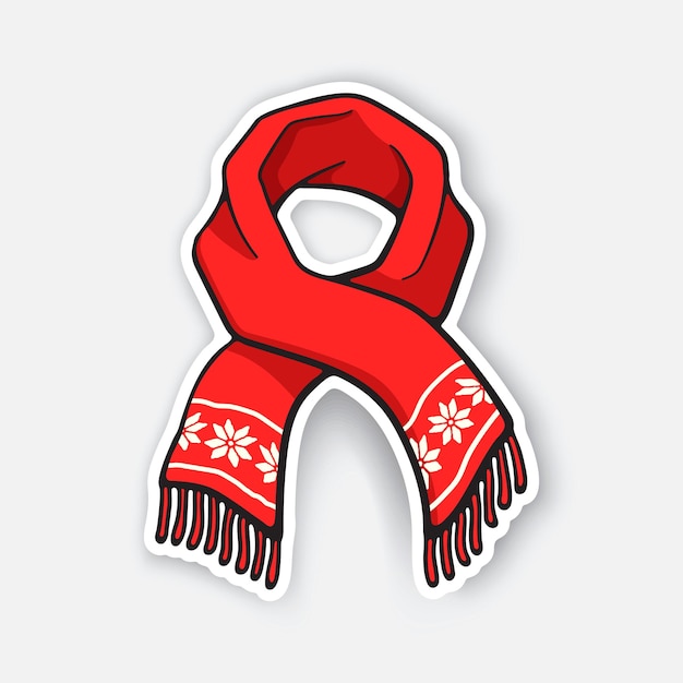 Red winter scarf with snowflake pattern Christmas accessory Vector illustration