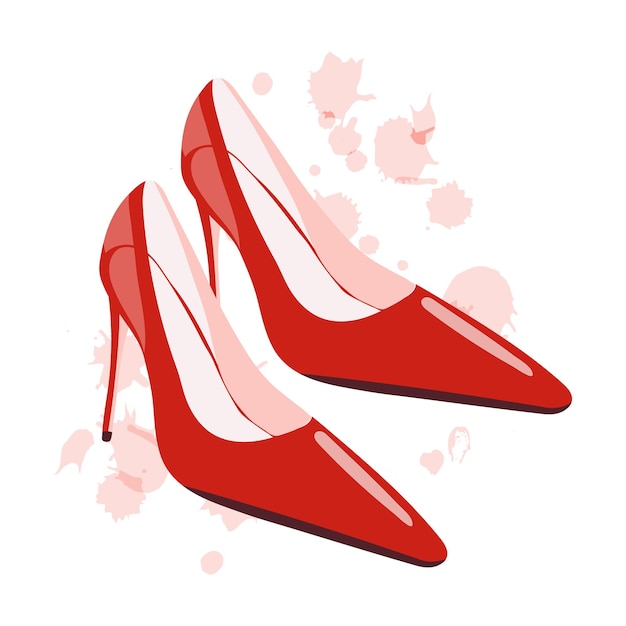 Red women's glamor shoes on a watercolor background. Illustration, icon, vector