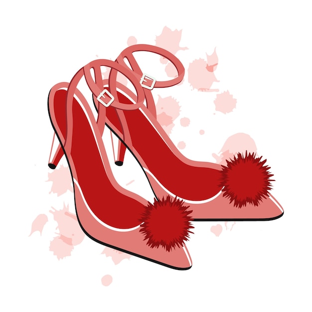 Red women's glamor shoes on a white background. Illustration, icon, vector