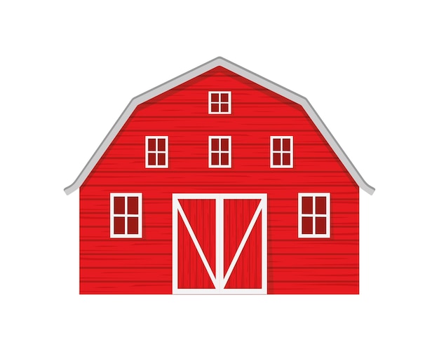 Red wooden barn Farm warehouse with big door and windows Front view