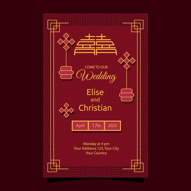 Red Yellow Chinese Wedding Invitation Card Design Template