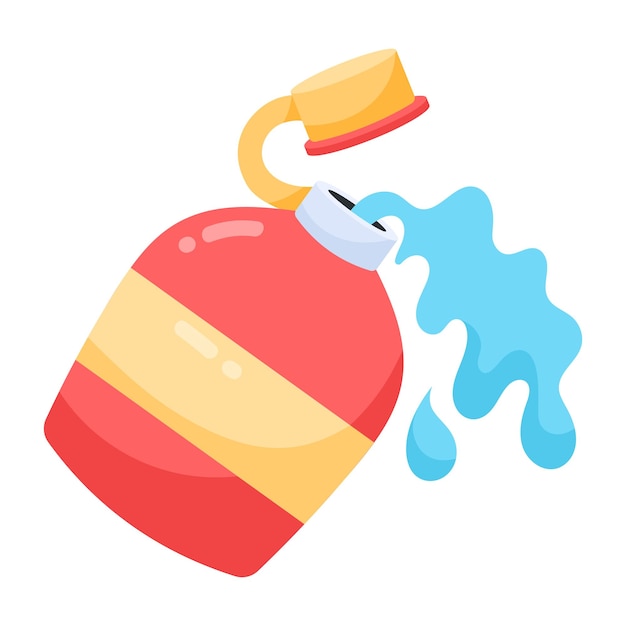 A red and yellow fire extinguisher with a blue splash of water.