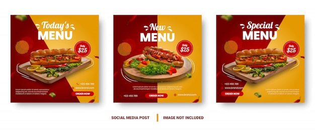 Red and yellow gradient food menu banner social media post.