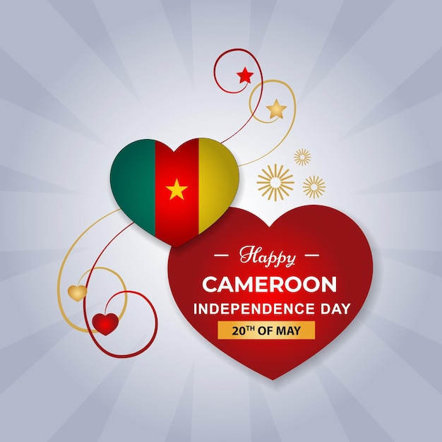 A red and yellow heart with the words happy Cameroon independence day on it