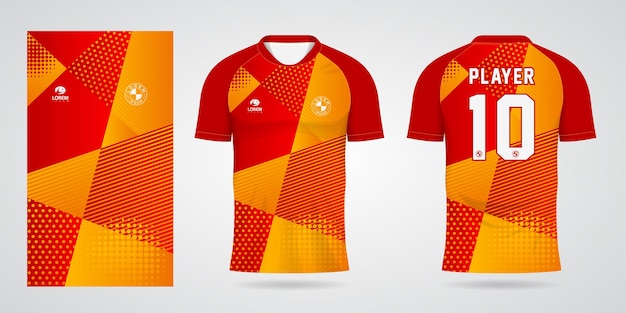 red yellow sports jersey template for team uniforms and Soccer t shirt design