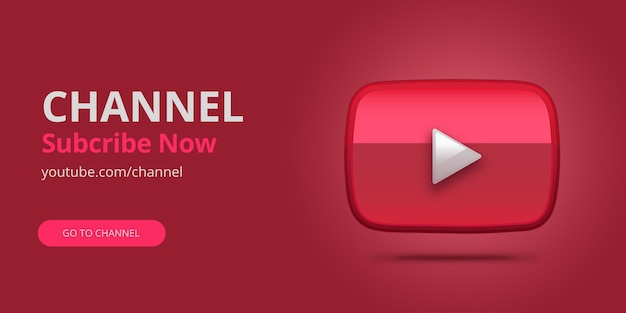 Red YouTube subscribe banner with 3d YouTube logo