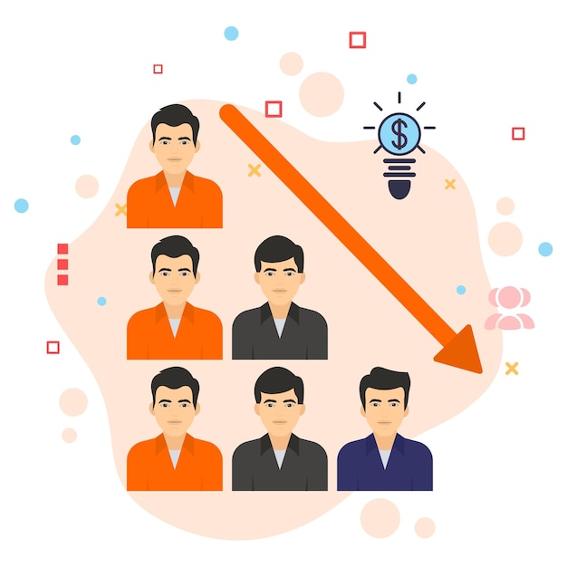 Reducing the size of workforce by terminating employee concept, hrm symbol, hr Downsizing vector