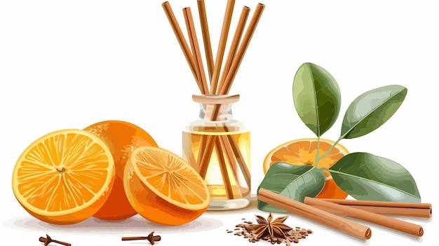 Reed Diffuser with Cinnamon and Orange on White Background