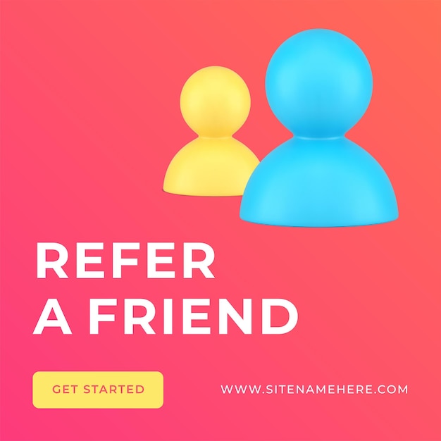 Refer friend referral program commercial marketing strategy social media post 3d icon vector