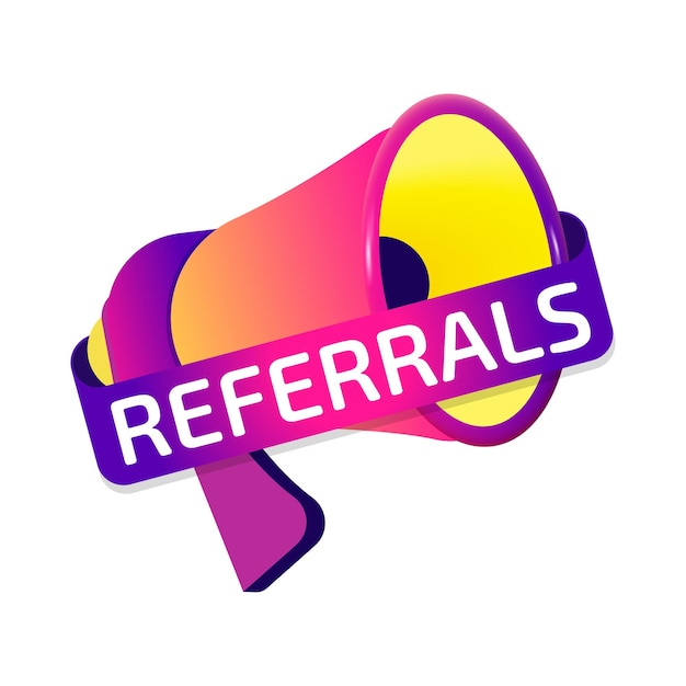 Referrals banner label badge icon with megaphone Flat design