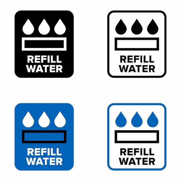 Refill water container and dispenser station, service information sign