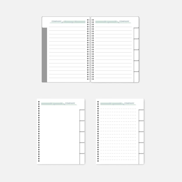 Refillable spiral notebook with tab dividers and filler paper Mockup for corporate identity design