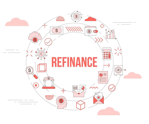 Refinance business concept with icon set template banner and circle round shape