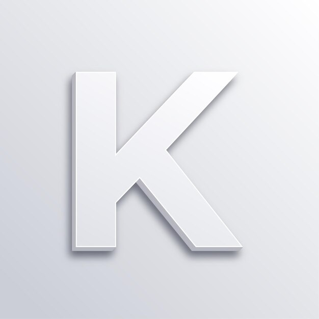 Vector refined 3d modern white letter k icon with subtle white backdrop