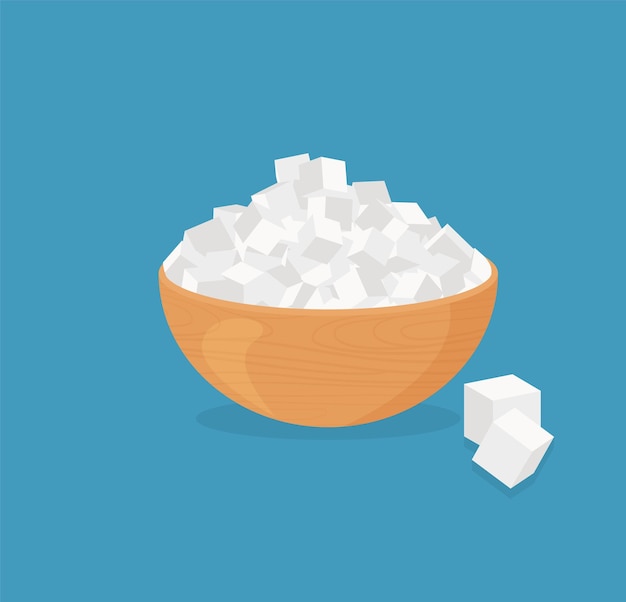 Refined sugar in a bowl Baking and cooking ingredient Vector food in a trendy flat design isolated on blue background