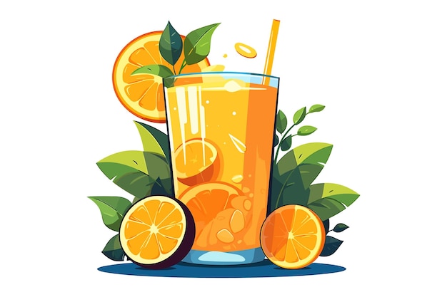 Refreshing Citrus Juice in Glass on White Background Refreshing Orange Juice in Glass vector illustration